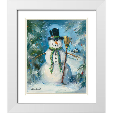 Sweeping Snowman White Modern Wood Framed Art Print with Double Matting by Comish, Susan