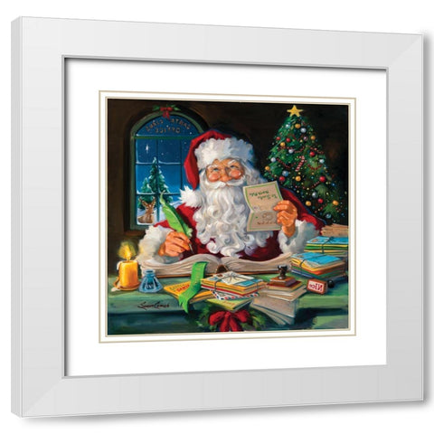 Santas Office White Modern Wood Framed Art Print with Double Matting by Comish, Susan