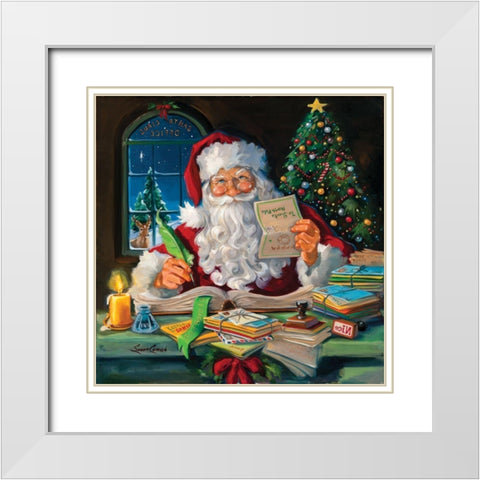 Santas Office White Modern Wood Framed Art Print with Double Matting by Comish, Susan