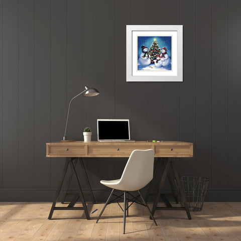 Snowman Family White Modern Wood Framed Art Print with Double Matting by Comish, Susan