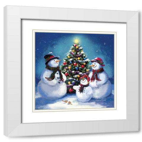 Snowman Family White Modern Wood Framed Art Print with Double Matting by Comish, Susan