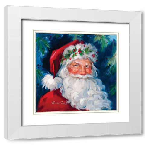 Hollyberry Santa White Modern Wood Framed Art Print with Double Matting by Comish, Susan