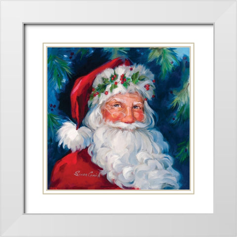 Hollyberry Santa White Modern Wood Framed Art Print with Double Matting by Comish, Susan