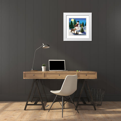 Snowman and Friends White Modern Wood Framed Art Print with Double Matting by Comish, Susan