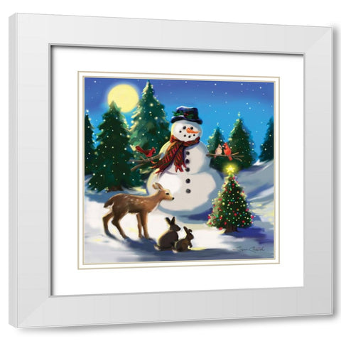 Snowman and Friends White Modern Wood Framed Art Print with Double Matting by Comish, Susan