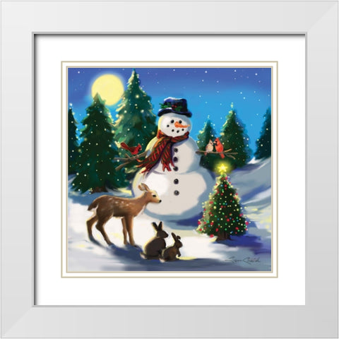 Snowman and Friends White Modern Wood Framed Art Print with Double Matting by Comish, Susan