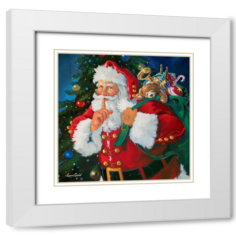 Shhh Santa White Modern Wood Framed Art Print with Double Matting by Comish, Susan