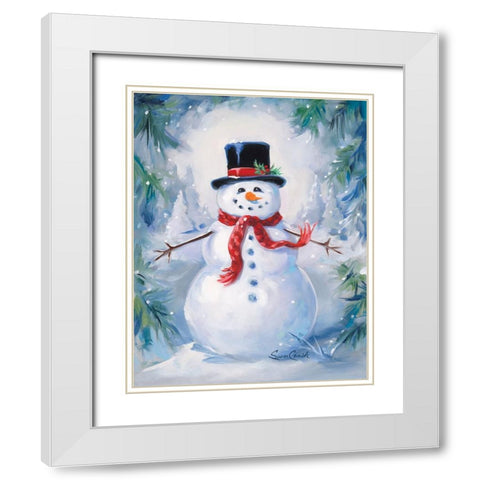 A Frosty Snowman White Modern Wood Framed Art Print with Double Matting by Comish, Susan