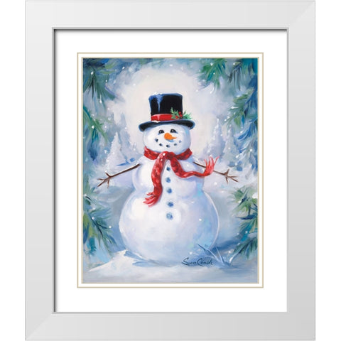A Frosty Snowman White Modern Wood Framed Art Print with Double Matting by Comish, Susan