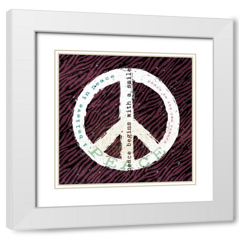 Peace Smile Zebra White Modern Wood Framed Art Print with Double Matting by Marrott, Stephanie