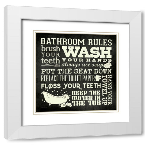 Bath Rules II White Modern Wood Framed Art Print with Double Matting by Marrott, Stephanie