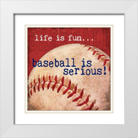 Baseball White Modern Wood Framed Art Print with Double Matting by Marrott, Stephanie
