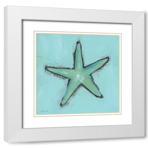 Aqua Blue Starfish White Modern Wood Framed Art Print with Double Matting by Marrott, Stephanie