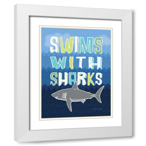 Sharks White Modern Wood Framed Art Print with Double Matting by Marrott, Stephanie