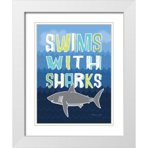 Sharks White Modern Wood Framed Art Print with Double Matting by Marrott, Stephanie