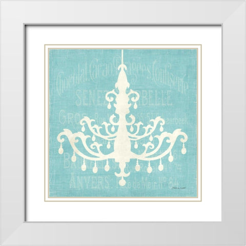 Chandelier on Blue White Modern Wood Framed Art Print with Double Matting by Marrott, Stephanie