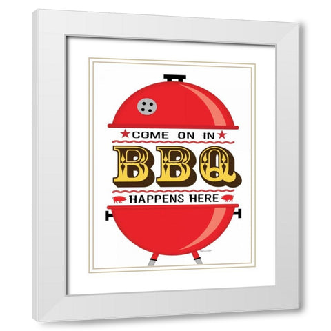 BBQ Happens White Modern Wood Framed Art Print with Double Matting by Marrott, Stephanie