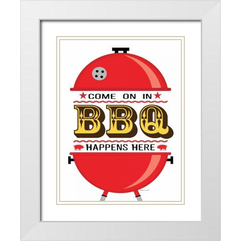 BBQ Happens White Modern Wood Framed Art Print with Double Matting by Marrott, Stephanie