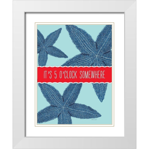 Starfish OClock White Modern Wood Framed Art Print with Double Matting by Marrott, Stephanie