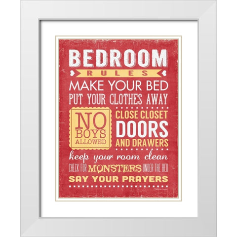 Bedroom Rules II White Modern Wood Framed Art Print with Double Matting by Marrott, Stephanie
