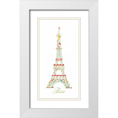 Eiffel Tower in Flowers I White Modern Wood Framed Art Print with Double Matting by Marrott, Stephanie