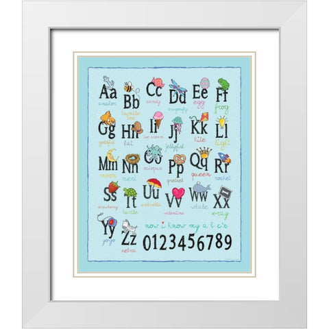 Alphabet On Blue White Modern Wood Framed Art Print with Double Matting by Marrott, Stephanie