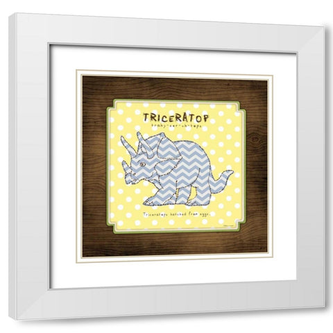 Triceratop White Modern Wood Framed Art Print with Double Matting by Marrott, Stephanie