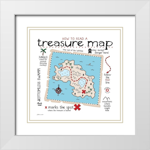 Treasure Map White Modern Wood Framed Art Print with Double Matting by Marrott, Stephanie