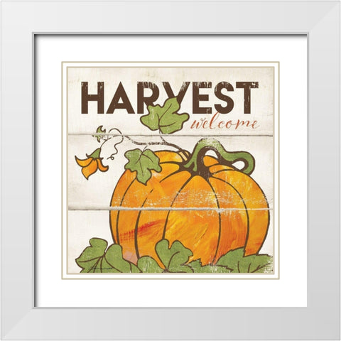 Harvest Welcome White Modern Wood Framed Art Print with Double Matting by Marrott, Stephanie