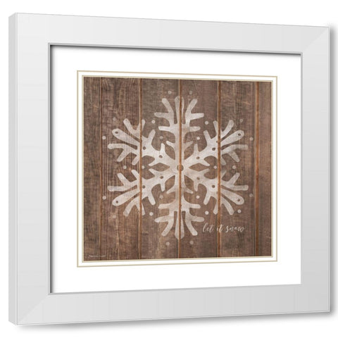 Snowflake On Wood White Modern Wood Framed Art Print with Double Matting by Marrott, Stephanie