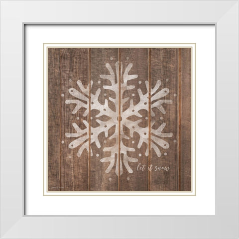 Snowflake On Wood White Modern Wood Framed Art Print with Double Matting by Marrott, Stephanie
