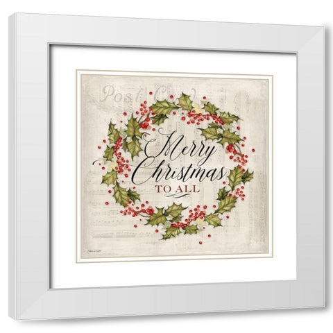 Merry Christmas Wreath White Modern Wood Framed Art Print with Double Matting by Marrott, Stephanie