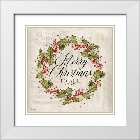 Merry Christmas Wreath White Modern Wood Framed Art Print with Double Matting by Marrott, Stephanie