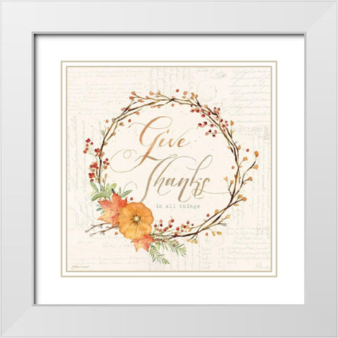 Give Thanks White Modern Wood Framed Art Print with Double Matting by Marrott, Stephanie