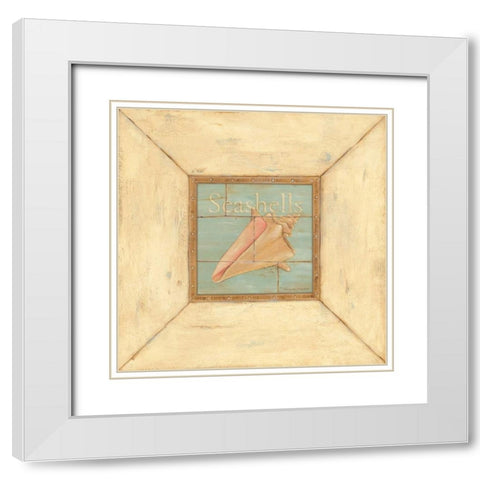 Seashells on Blue White Modern Wood Framed Art Print with Double Matting by Marrott, Stephanie