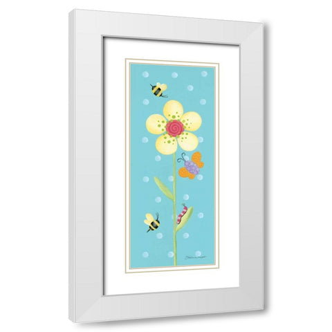 Flower and Bees White Modern Wood Framed Art Print with Double Matting by Marrott, Stephanie