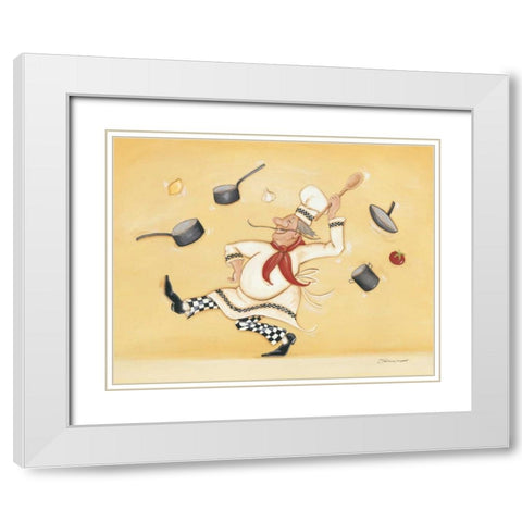 Dancing Chef White Modern Wood Framed Art Print with Double Matting by Marrott, Stephanie