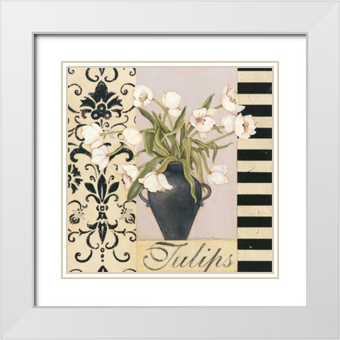 Tulips White Modern Wood Framed Art Print with Double Matting by Marrott, Stephanie
