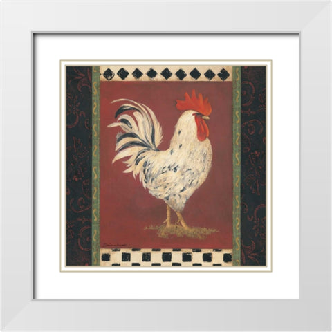 White Rooster White Modern Wood Framed Art Print with Double Matting by Marrott, Stephanie