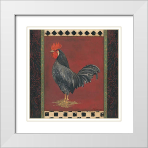 Black Rooster White Modern Wood Framed Art Print with Double Matting by Marrott, Stephanie