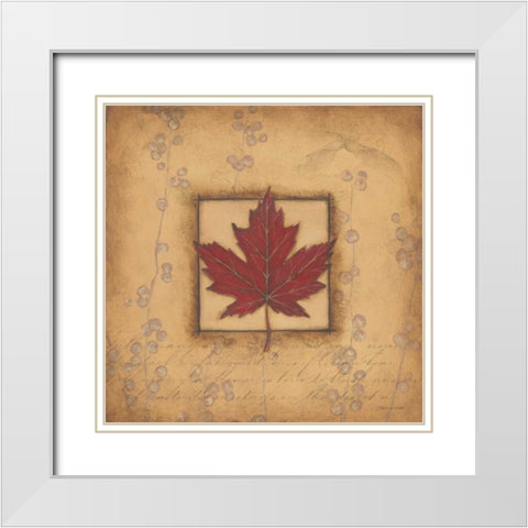 Maple Leaf White Modern Wood Framed Art Print with Double Matting by Marrott, Stephanie