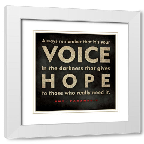 EMT Voice White Modern Wood Framed Art Print with Double Matting by Marrott, Stephanie