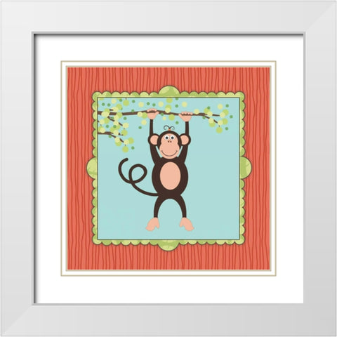 Hanging Monkey II White Modern Wood Framed Art Print with Double Matting by Marrott, Stephanie