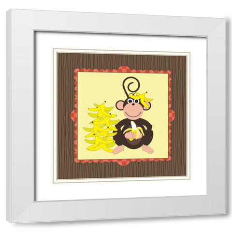 Banana Monkey White Modern Wood Framed Art Print with Double Matting by Marrott, Stephanie