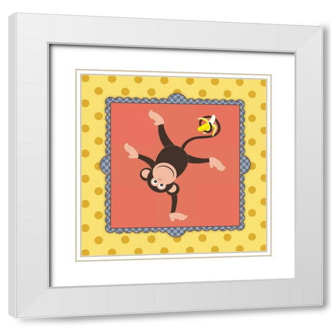 Twirl Monkey White Modern Wood Framed Art Print with Double Matting by Marrott, Stephanie