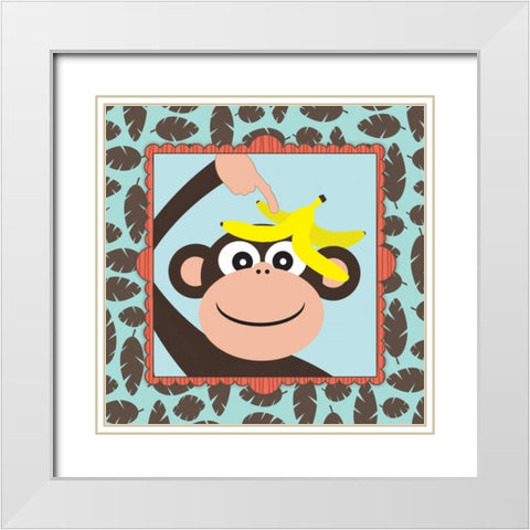 Banana on Monkey White Modern Wood Framed Art Print with Double Matting by Marrott, Stephanie