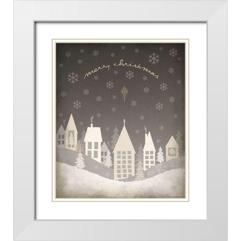 Christmas Village White Modern Wood Framed Art Print with Double Matting by Marrott, Stephanie