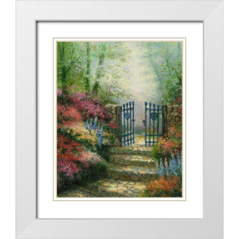 Garden Gateway White Modern Wood Framed Art Print with Double Matting by Chin, Art