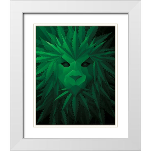 Green Lion White Modern Wood Framed Art Print with Double Matting by Brando, JJ