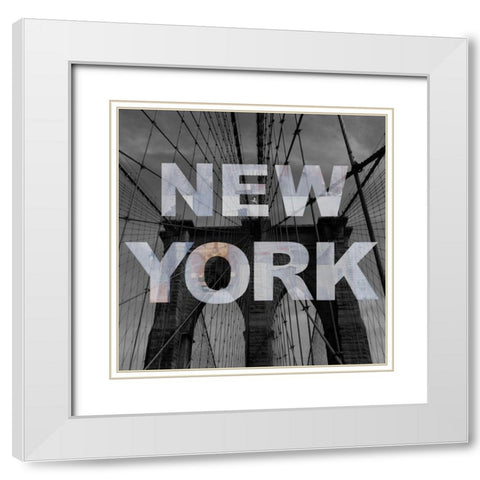 New York Collage White Modern Wood Framed Art Print with Double Matting by Holzner, Renate